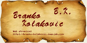 Branko Kolaković vizit kartica
